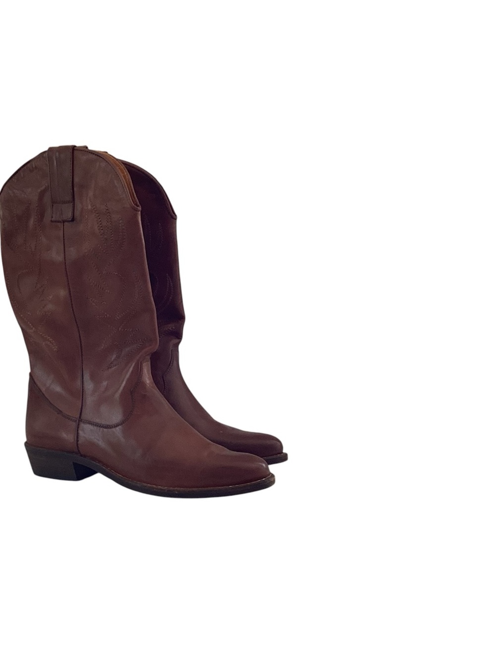 Vero Cuoio Vintage NEW Brown Leather Western Cowboy Boots Made in Italy